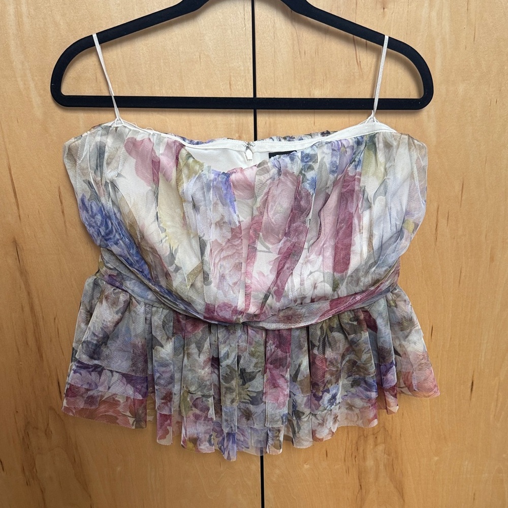 Express Pastel Floral Strapless Peplum Top